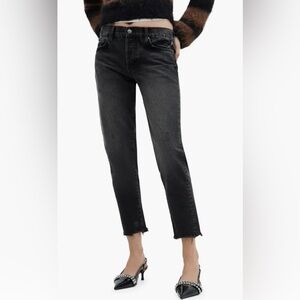 Mango | Women’s black washed denim Mom jeans, front and back pockets, size 6